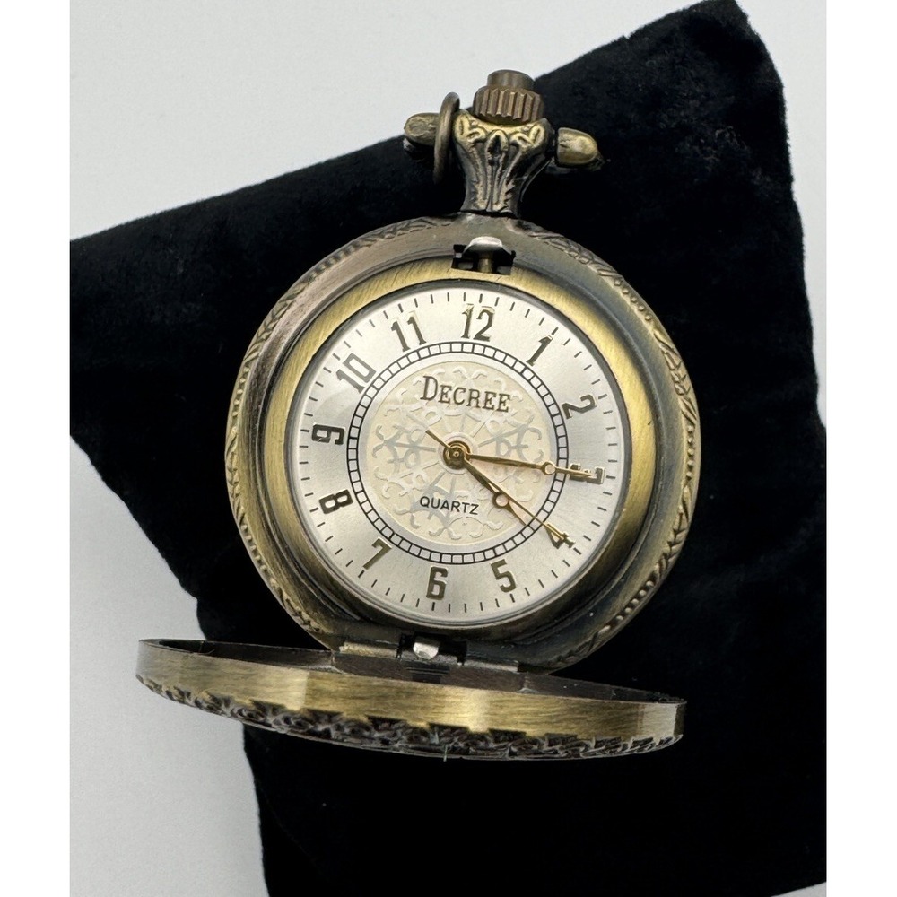 Ladies Decree Pocket Watch Antiqued Finish Quartz‎ Movement WORKS New Battery